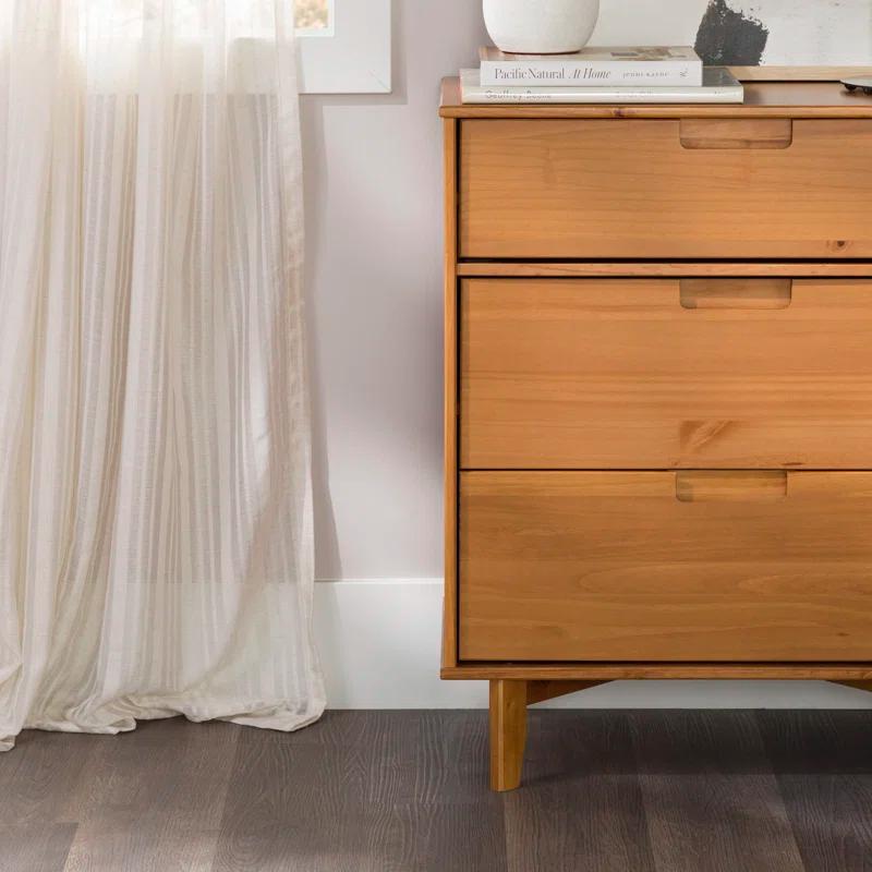 Caramel Solid Pine Mid-Century Vertical Dresser with Extra Deep Drawers