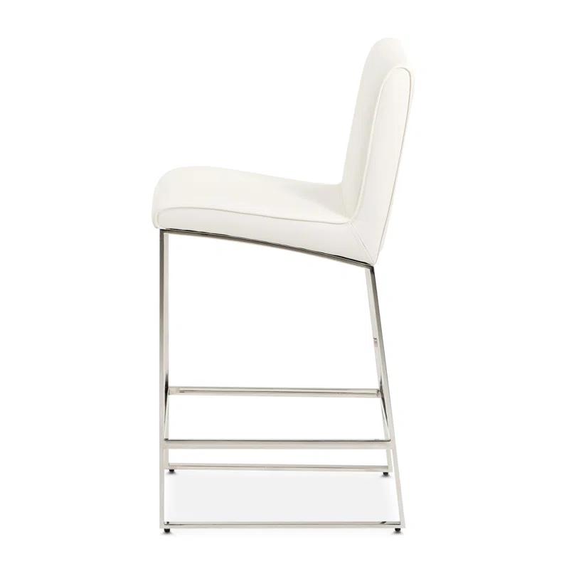 Sleek Chrome 32.5'' Counter Stool with Glossy White Vinyl Upholstery