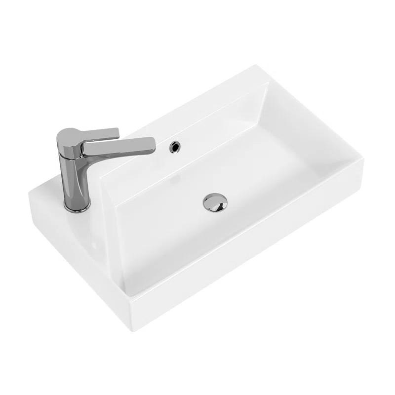 Energy 55 Modern White Ceramic Rectangular Wall-Mount Bathroom Sink