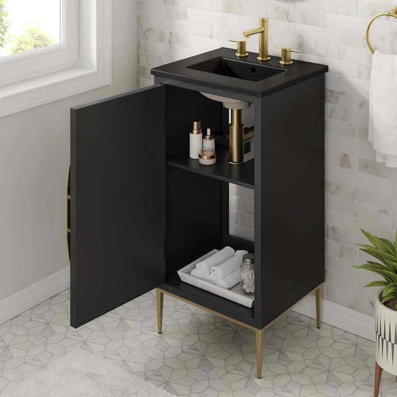 Awaken Black and Gold 18" Bathroom Vanity with Ceramic Sink