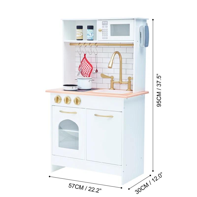 Teamson Kids Little Chef Boston Wooden Pretend Play Kitchen Set with Oven, Microwave and Acessory Set