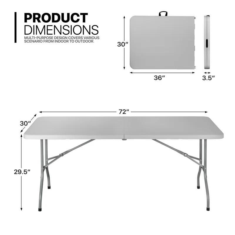 Plastic Folding Card Table, Indoor Outdoor Portable Picnic Table with Carrying Handle for Camping