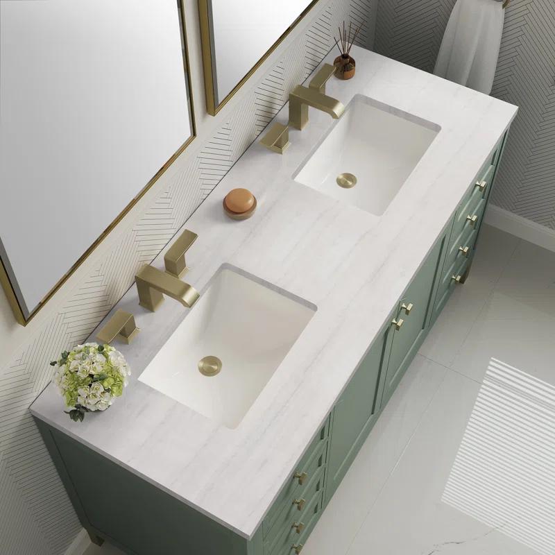 Walnut Whitewashed 60" Double Sink Vanity with Solid Surface Top