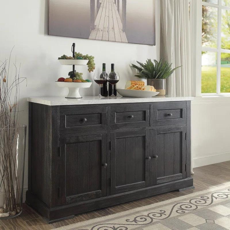Nolan 58'' Weathered Black and White Marble Sideboard