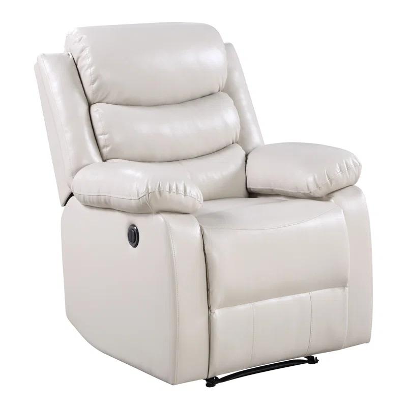 Cream Faux Leather Power Recliner with Pillow Top Arms