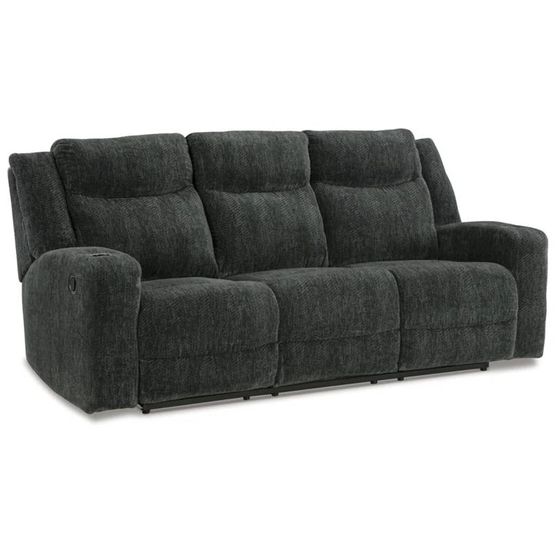 Modern Black Velvet 87'' Reclining Sofa with Storage and Cup Holder