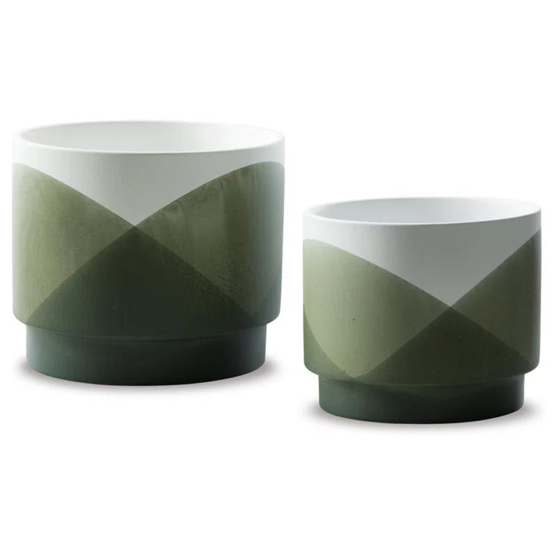 Ardenridge Contemporary Green and White Glazed Ceramic Planter Set