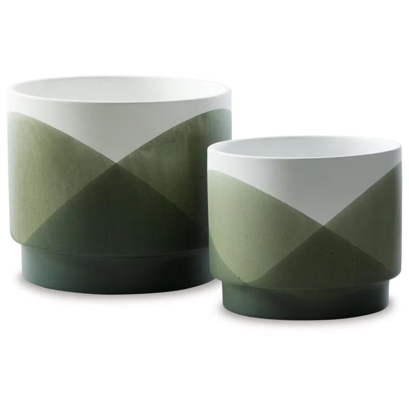 Ardenridge Contemporary Green and White Glazed Ceramic Planter Set