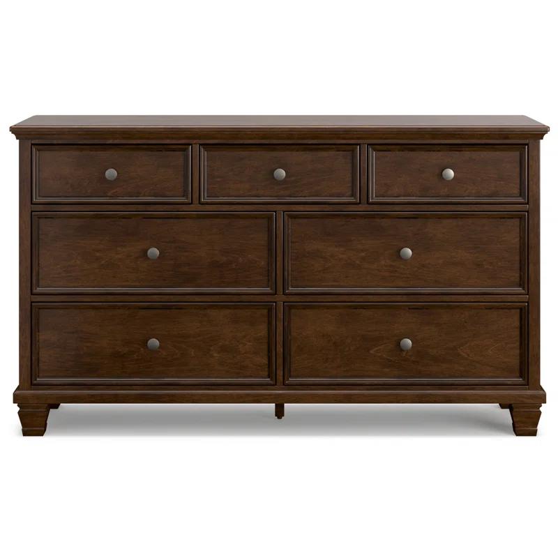 Transitional Farmhouse 62" Brown Dresser with Mirrored Dovetail Drawers