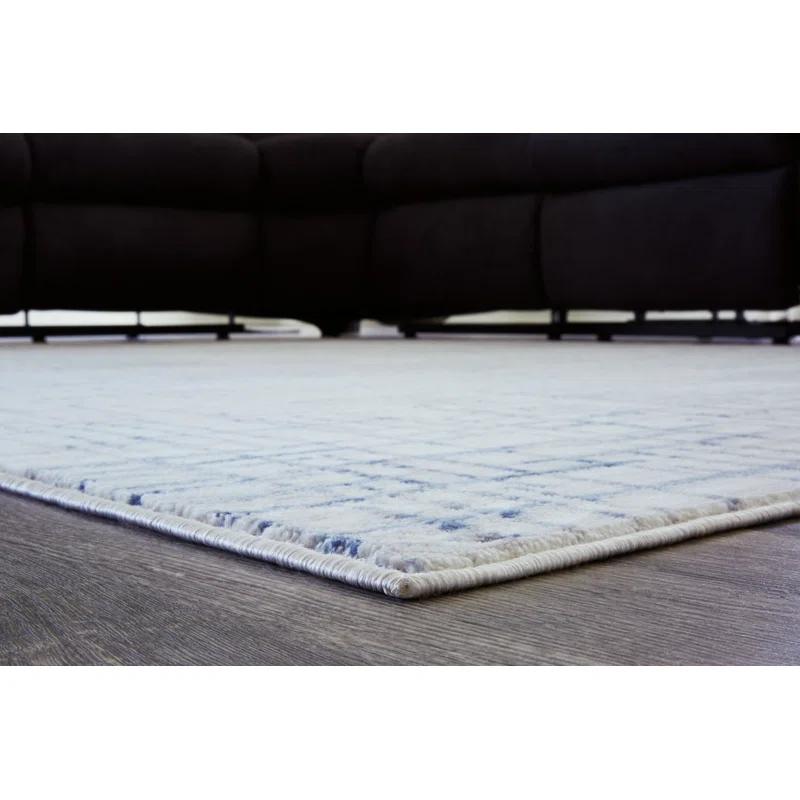 Blue and Gray Rectangular 5' x 7' Synthetic Area Rug