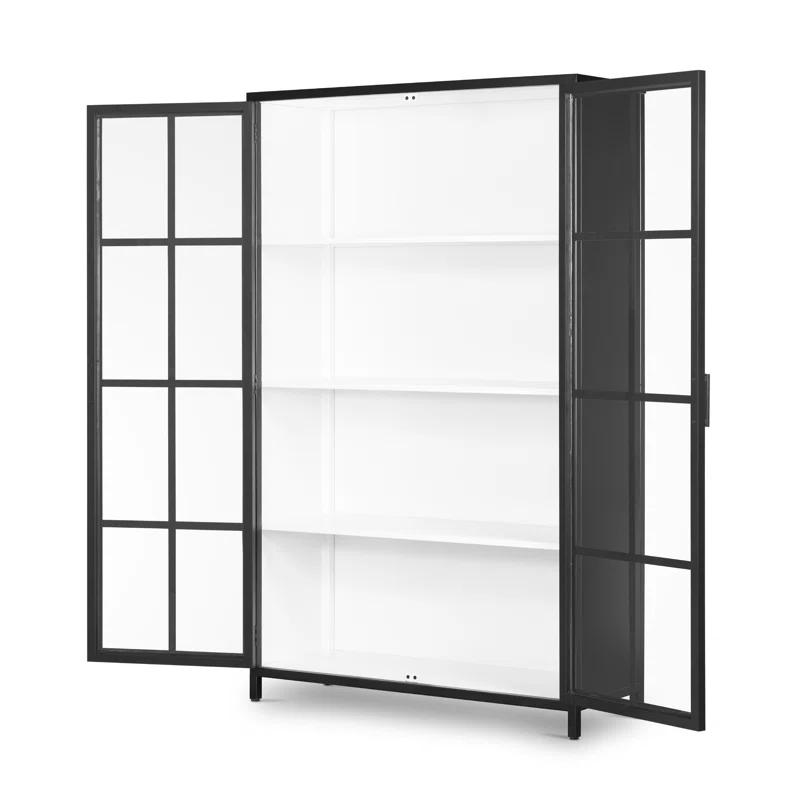 Contemporary Black and White Iron Glass Panel Curio Cabinet