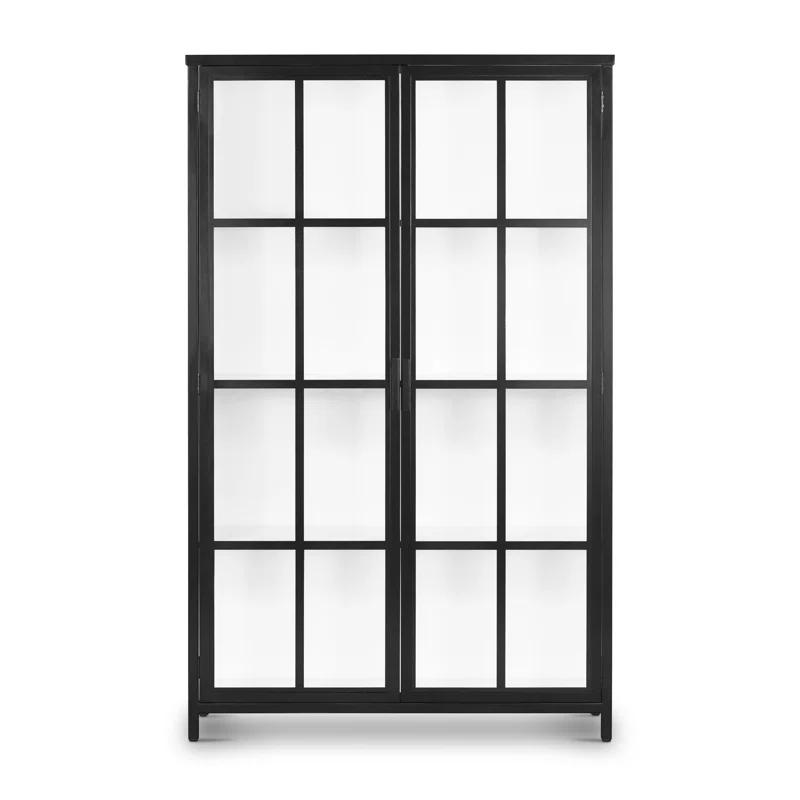 Contemporary Black and White Iron Glass Panel Curio Cabinet
