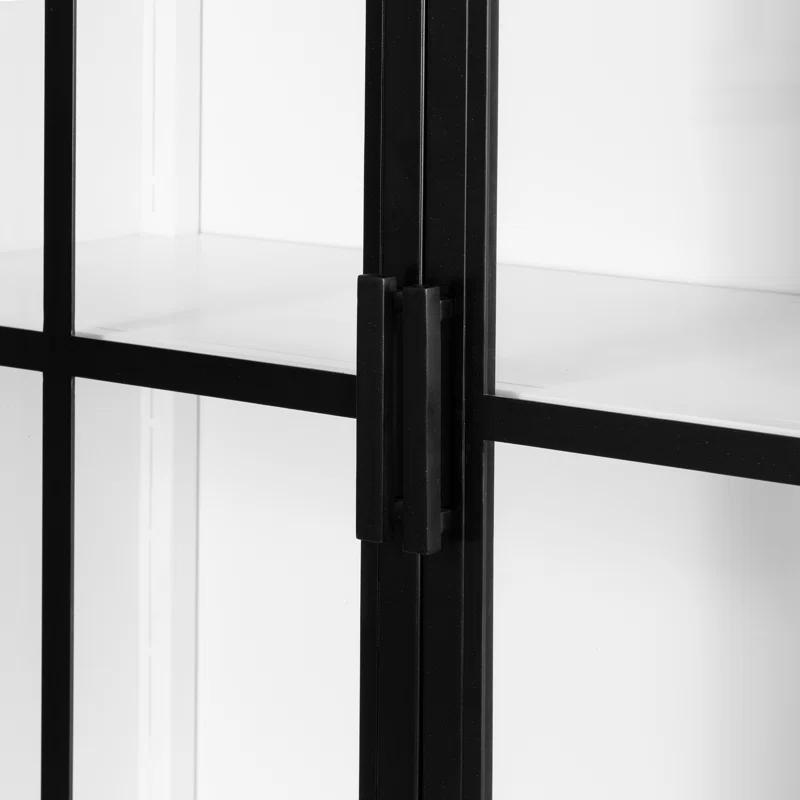 Contemporary Black and White Iron Glass Panel Curio Cabinet