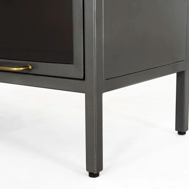 Industrial Black Iron & Smoked Glass Tall Cabinet