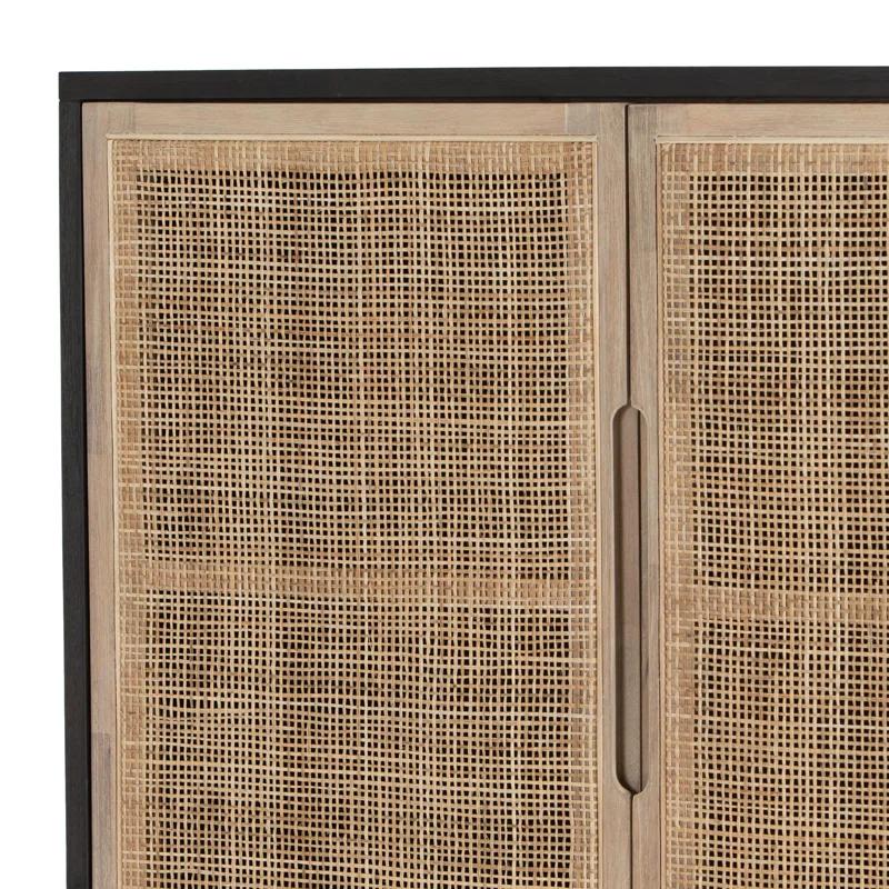 Clarita 40'' Black-Washed Mango and Natural Cane Storage Cabinet