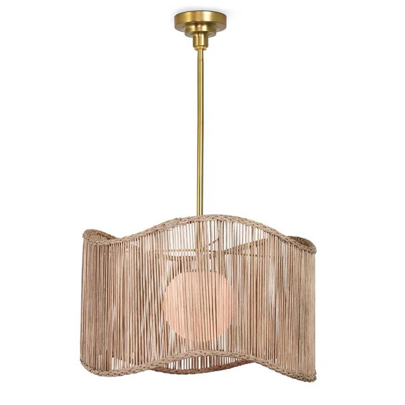 Natural Glass Drum LED Pendant Light with Clear Cord