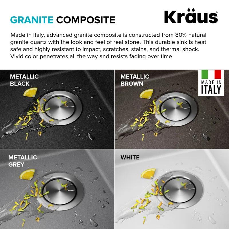 KRAUS Bellucci Granite Composite Workstation Drop-In Top Mount Single Bowl Kitchen Sink with Accessories