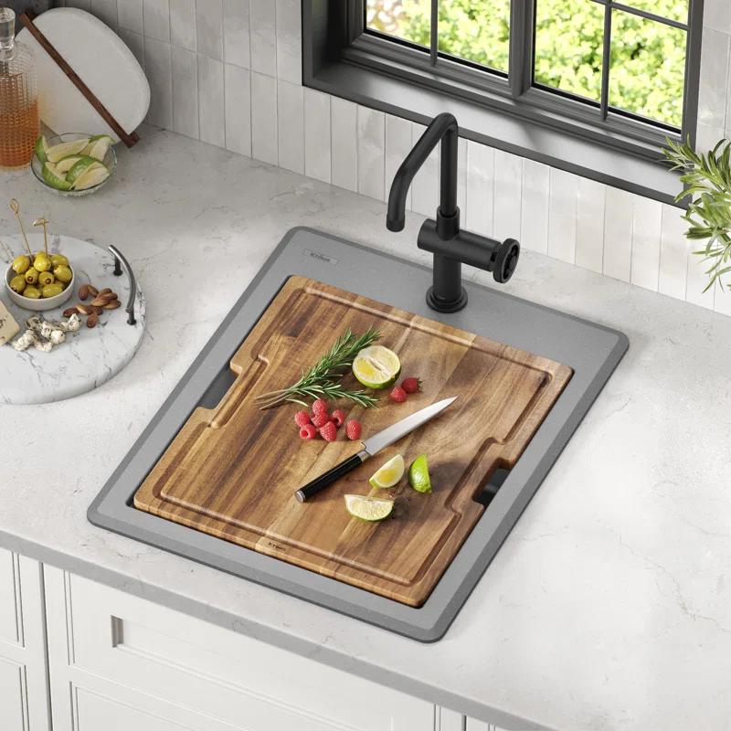 KRAUS Bellucci Granite Composite Workstation Drop-In Top Mount Single Bowl Kitchen Sink with Accessories