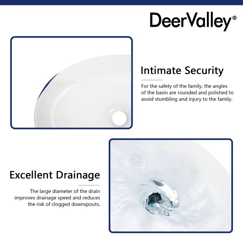 DeerValley 19.7'' x 14'' White Oval Vitreous China Vessel Bathroom Sink