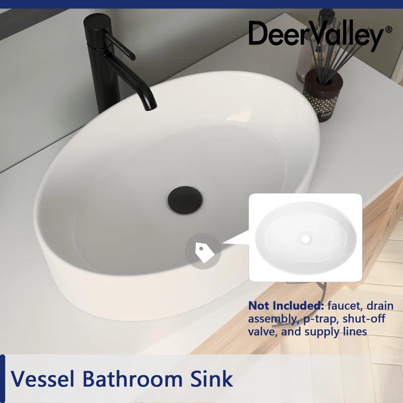 DeerValley 19.7'' x 14'' White Oval Vitreous China Vessel Bathroom Sink