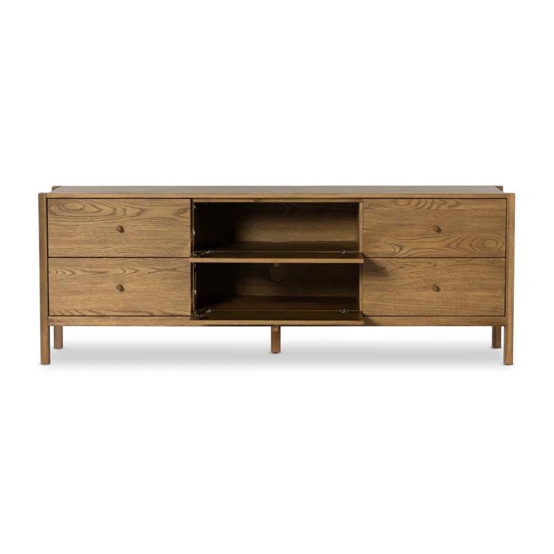 White Oak Midcentury Modern Media Console with Cabinet