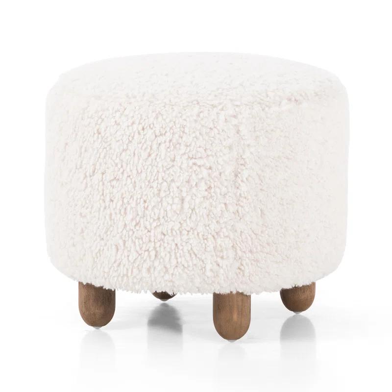 Aniston 22.5'' Ivory Sheepskin Round Ottoman with Wire-Brushed Legs