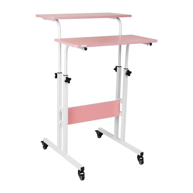 Chic Pink Adjustable Height Wood Standing Desk with Keyboard Tray