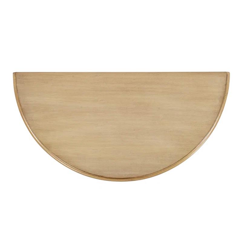 Antique Beige Wood Demilune Console Table with Storage