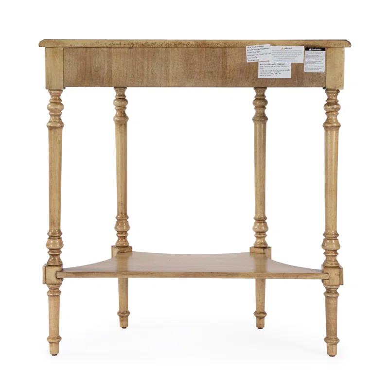 Antique Beige Wood Demilune Console Table with Storage