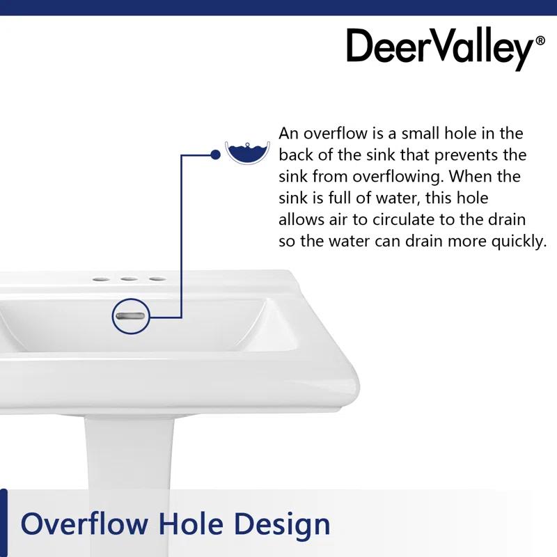 Elegant Apex White Ceramic 34" Rectangular Pedestal Sink with Overflow