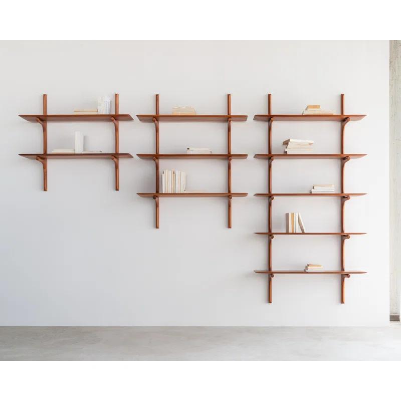 Varnished Brown Mahogany 2-Shelf Wall Unit