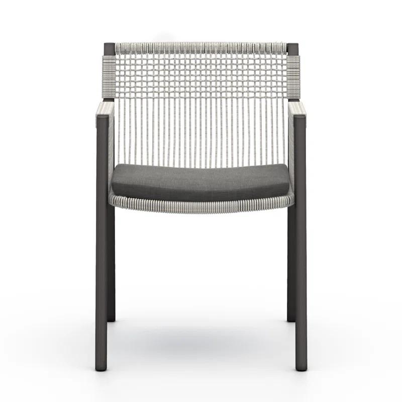 Gray Aluminum Outdoor Dining Chair with Woven Cushions