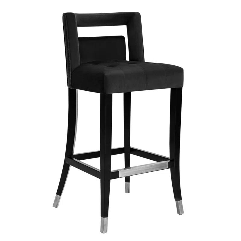 Black Velvet and Metal 34'' Contemporary Counter Stool