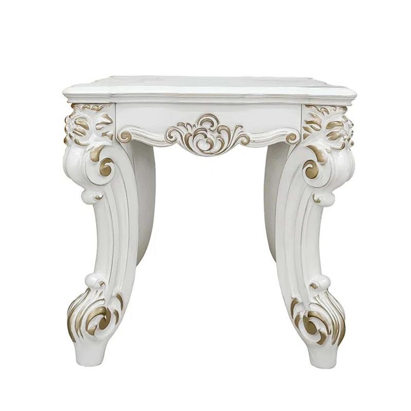 Elegant Antique Pearl 26" Square Wood End Table with Scrolled Legs