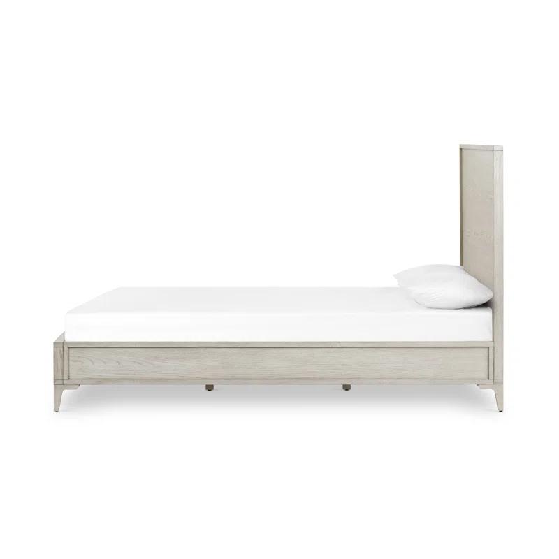 Modern Gray Oak King Panel Bed with Textured Wood Frame