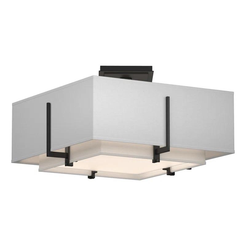 Exos 2-Light Black Steel Semi-Flush Mount with Flax & Anna Shades