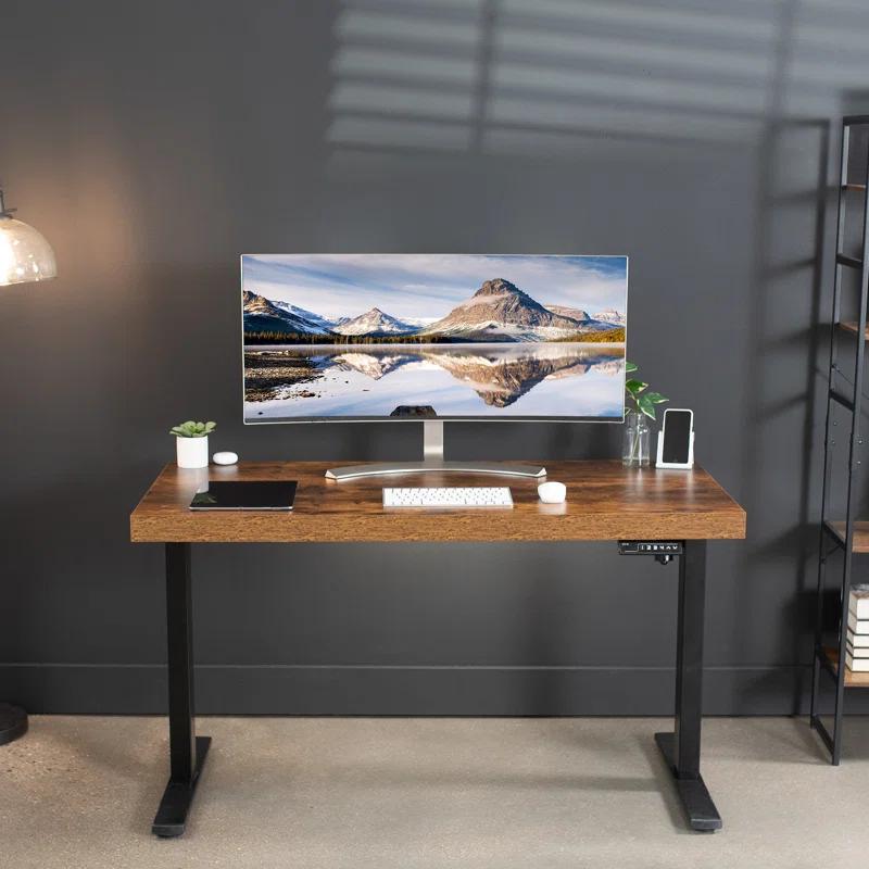 Light Wood & White Electric Adjustable Standing Desk 71"