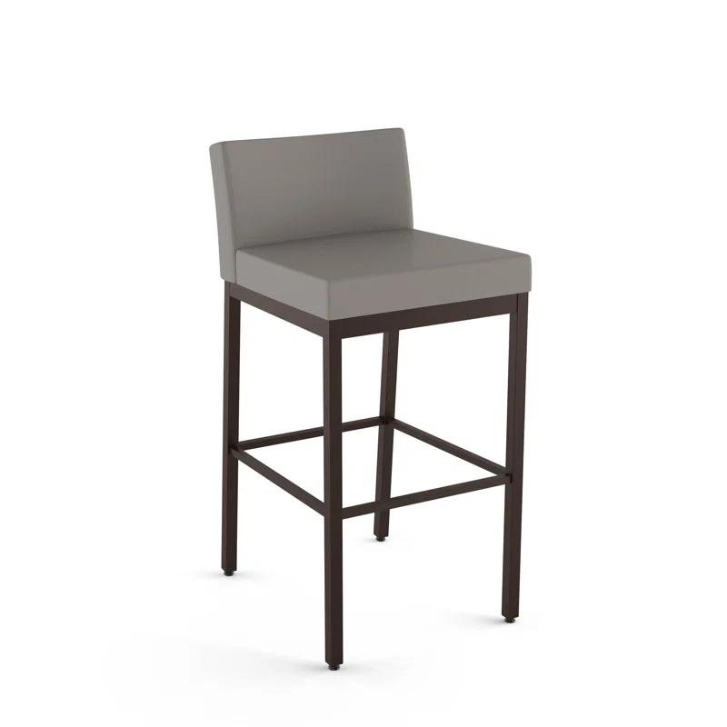 Taupe Gray Faux Leather Bar Stool with Dark Brown Metal Frame