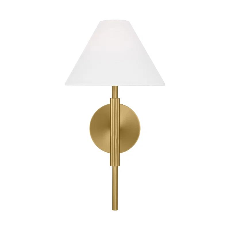 Satin Brass 1-Light Sconce with White Linen Shade