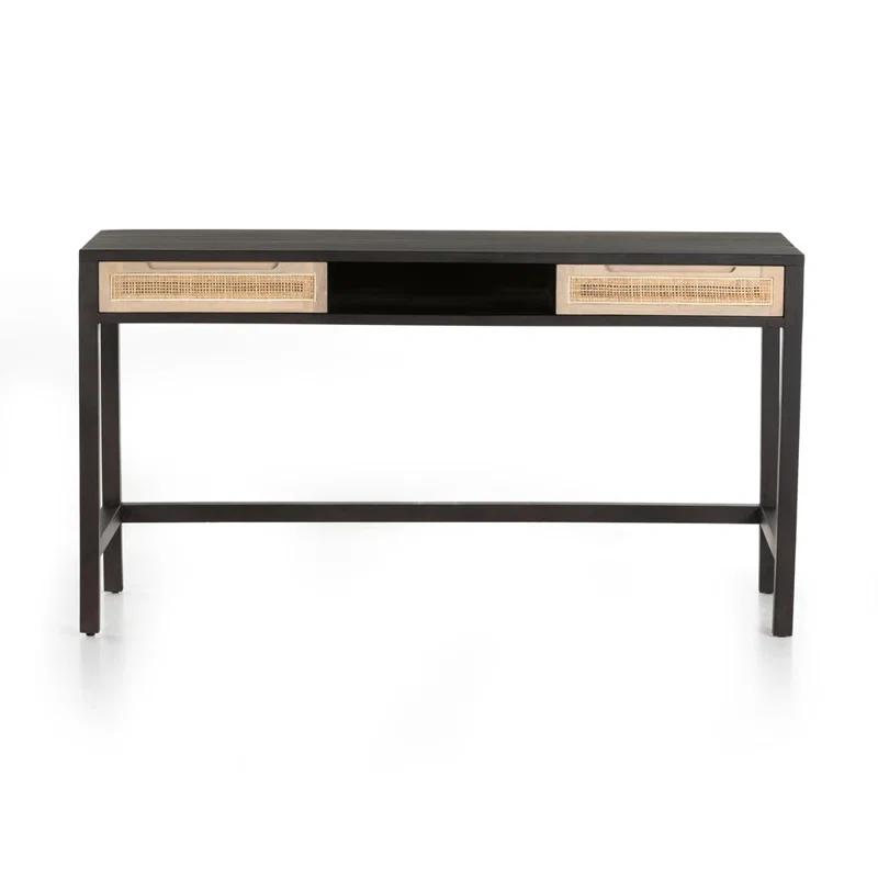 Clarita 58'' Black Mango Mid-Century Modern Home Office Desk with Drawer