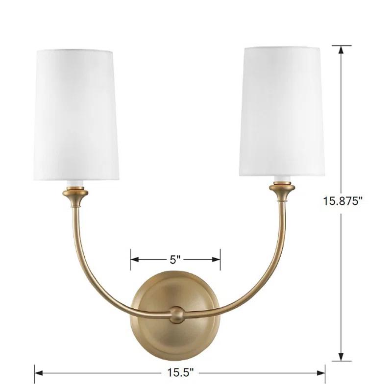 Sylvan Vibrant Gold Brass 2-Light Dimmable Sconce with Silk Shade