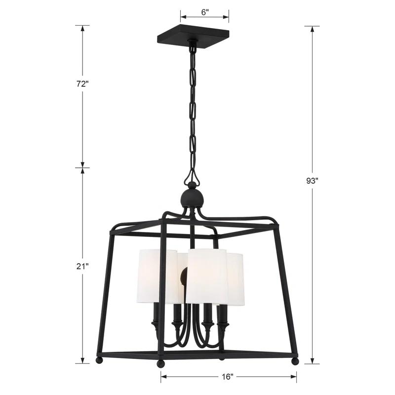 Sylvan Black Forged Cage Chandelier with Ivory Silk Shades