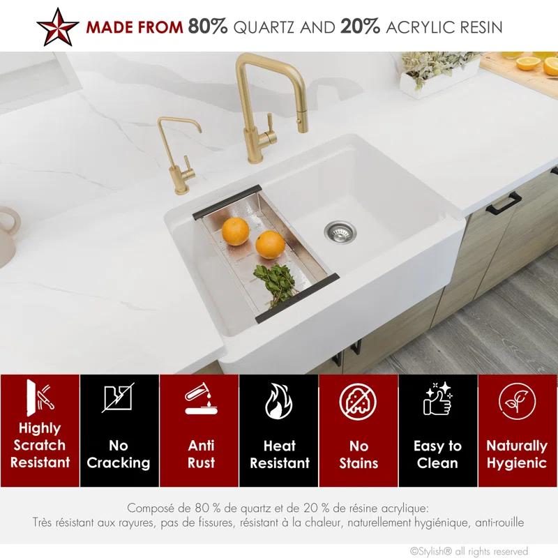 Pietra STYLISH 30 inch Undermount Workstation Single Bowl Composite Granite Apron Kitchen Sink