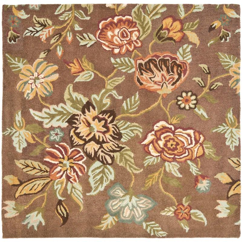 Emrick Hand Hooked Wool/Cotton/Latex Floral Rug in Brown