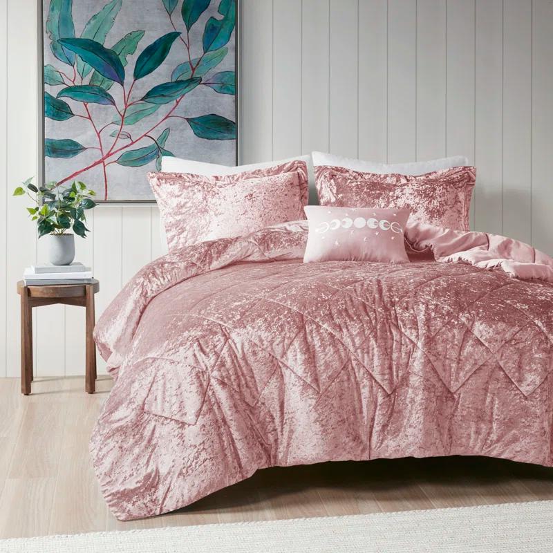 Blush Twin Velvet Bedspread Set with Decorative Pillow