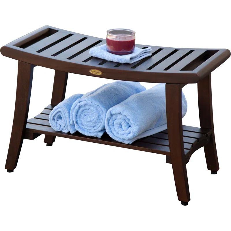 Elegant Zen Teak Shower Bench with Shelf and LiftAide Arms