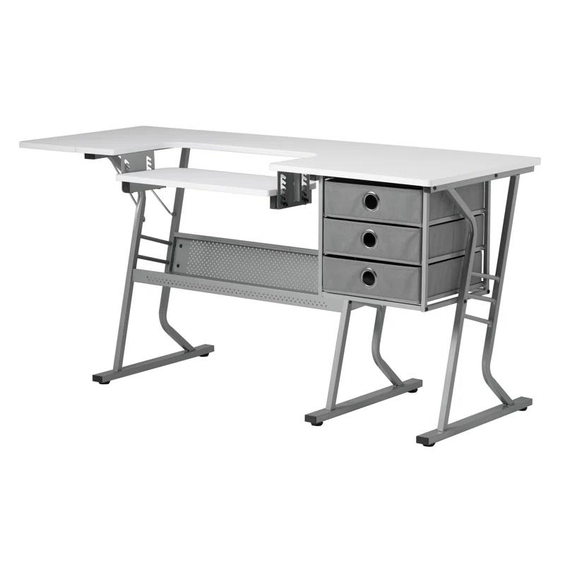 Eclipse Ultra 60.25'' Gray & White Sewing Table with Adjustable Platform