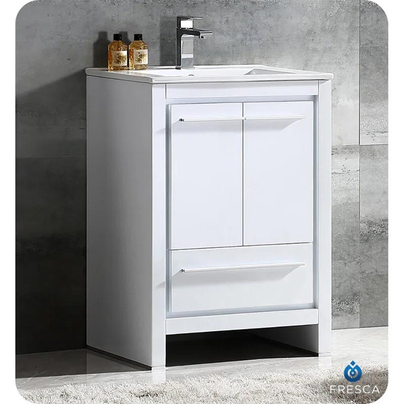 24" White Ceramic Top Modern Freestanding Vanity