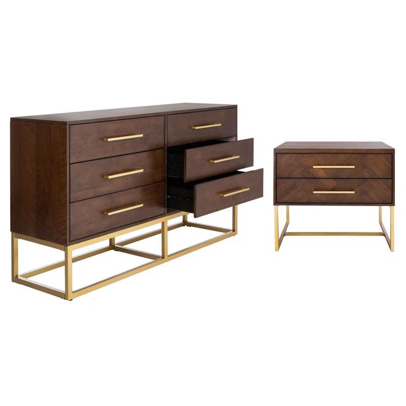 Estelle Transitional Walnut Dresser with Brass Accents 56"