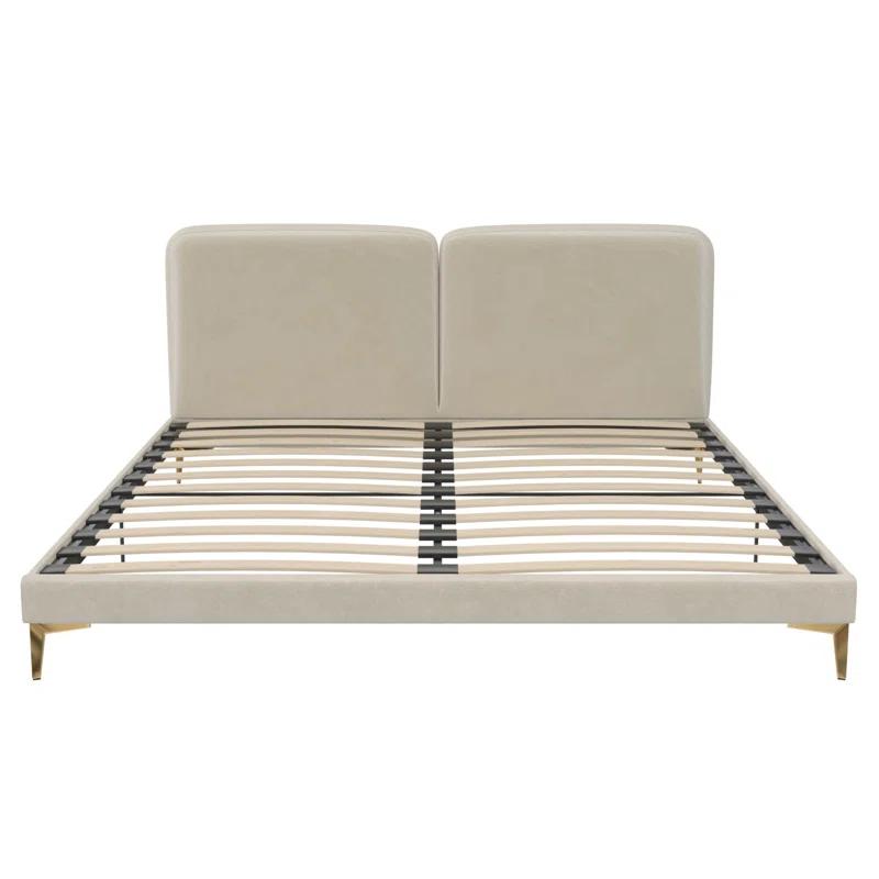 Ivory Velvet Sweetheart King Bed with Gold-Plated Legs